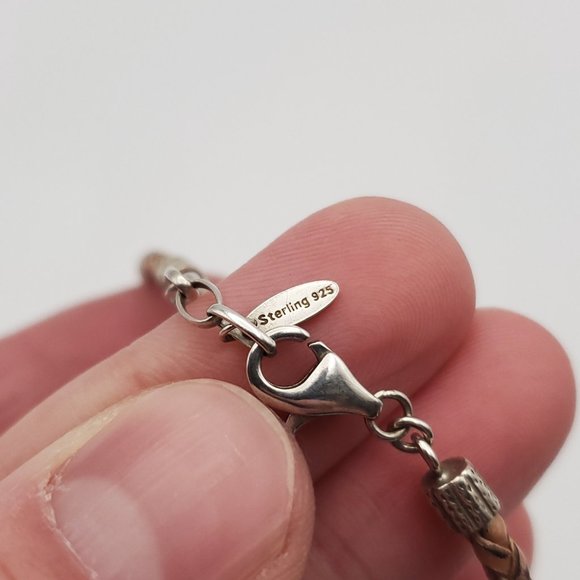 7 Inch 925 Sterling Silver & Leather Cool Unisex Bracelet - Picture 5 of 7